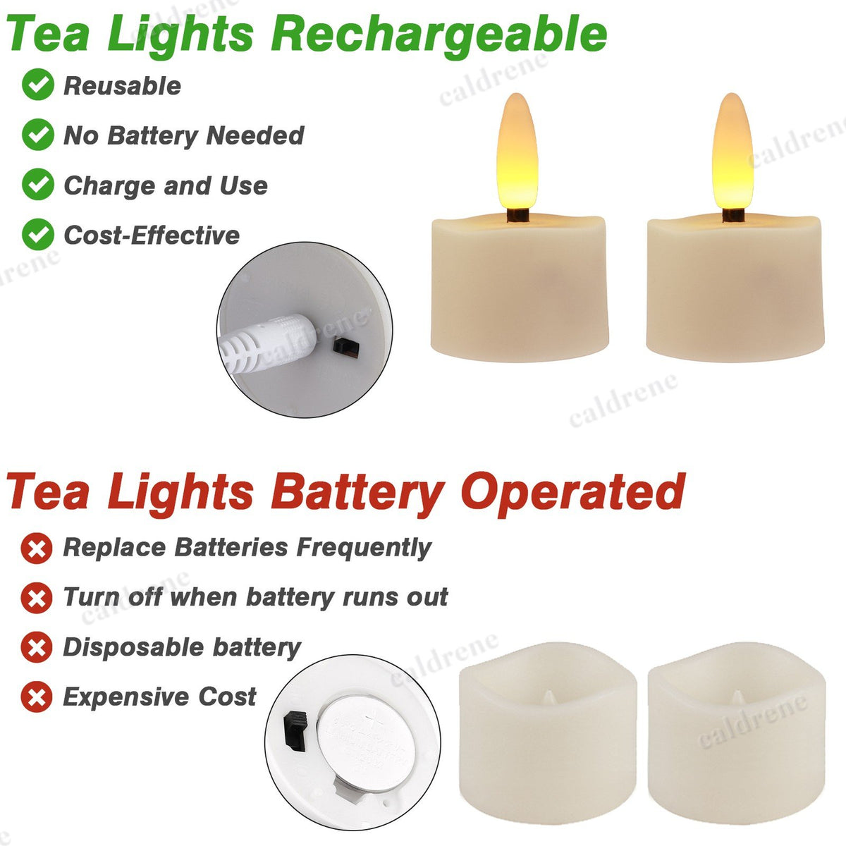 Rechargeable Flickering LED Tea Lights with Timer Remote, 6 Pack – view 4