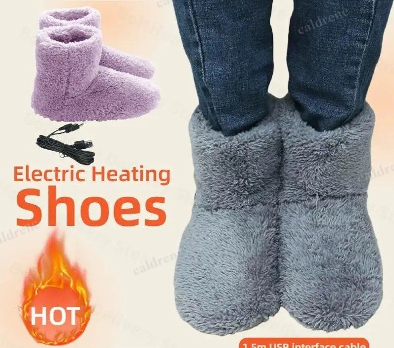 Rechargeable Heated Plush Slippers USB Foot Warmer – view 3