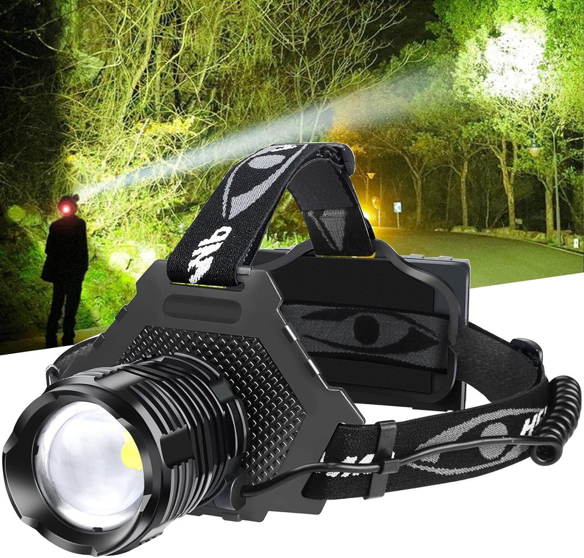 Rechargeable LED Headlamp 100000 Lumen Super Bright with 5 Modes