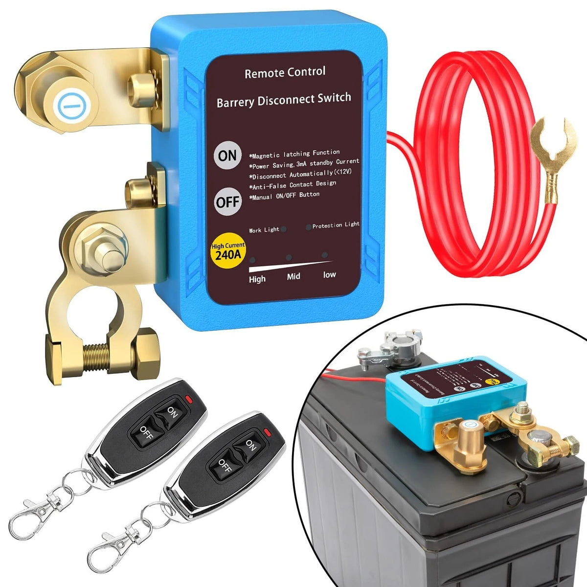 Remote Control Battery Disconnect Switch, 12V 240A