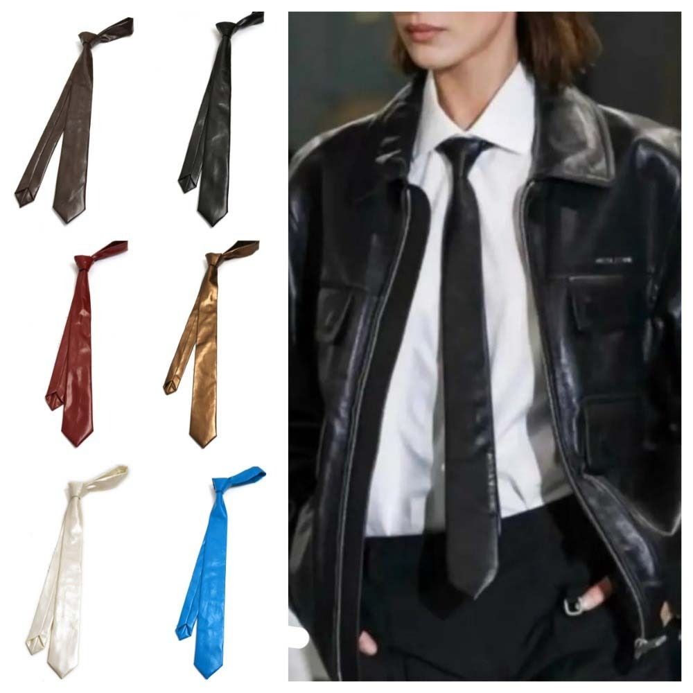 Retro PU Leather Narrow Necktie for Unisex