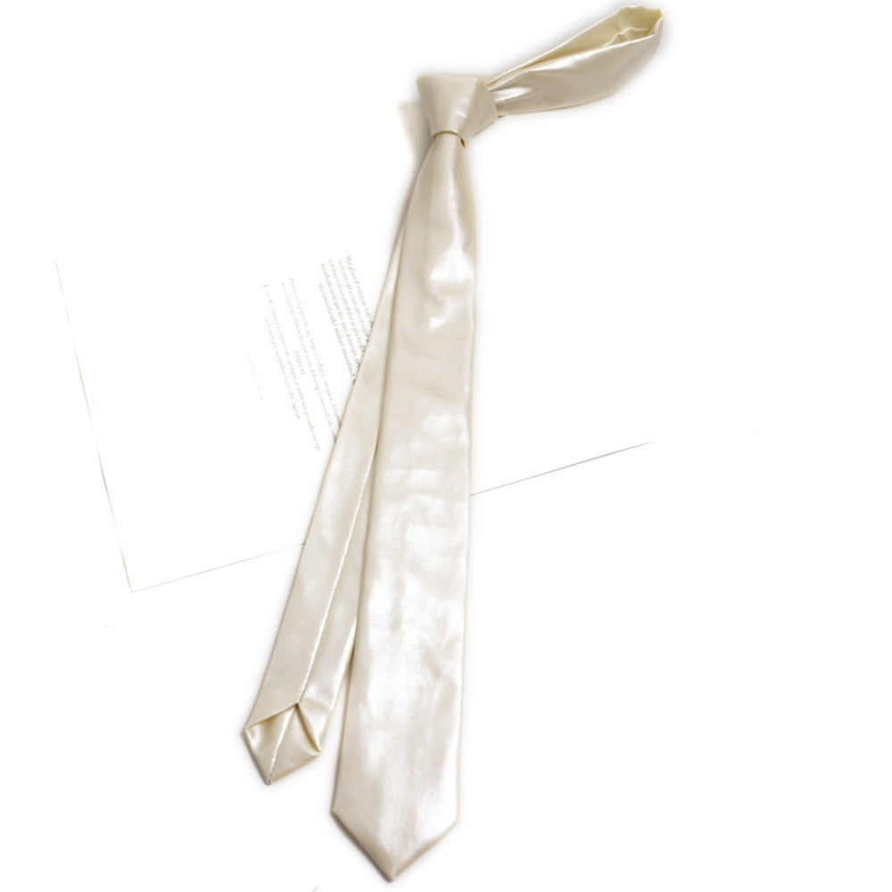 Retro PU Leather Narrow Necktie for Unisex – Milk White