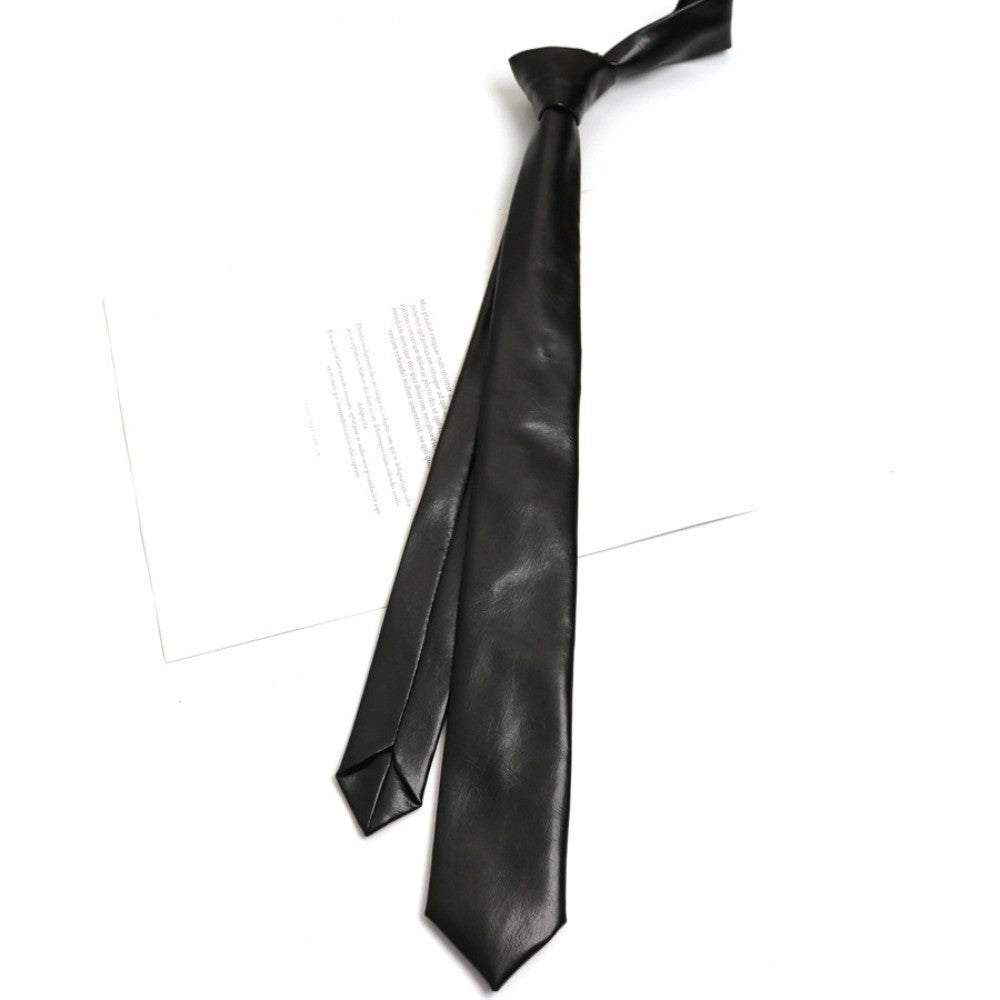 Retro PU Leather Narrow Necktie for Unisex – Black