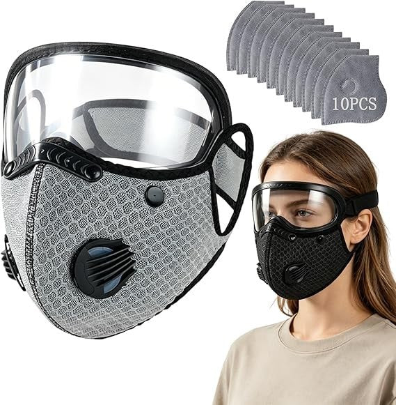 Reusable Dust Mask with Adjustable Goggles and 10-Layer Filter – Dark grey+10*Filter Cartridges
