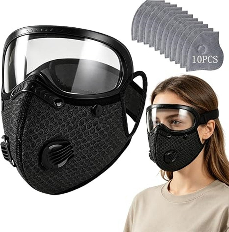 Reusable Dust Mask with Adjustable Goggles and 10-Layer Filter – Black+10*Filter Cartridges