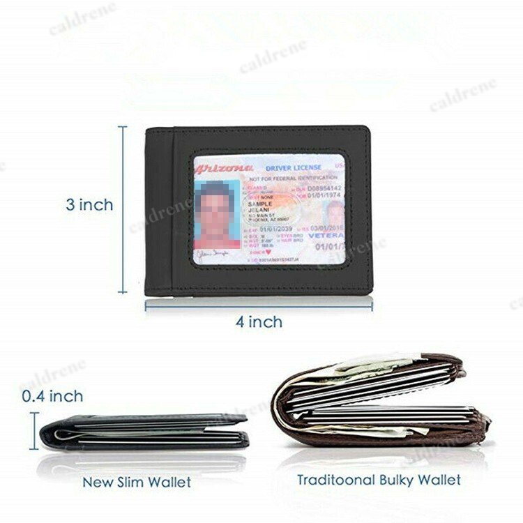 RFID Slim Bifold Leather Money Clip Wallet Front Pocket – view 3