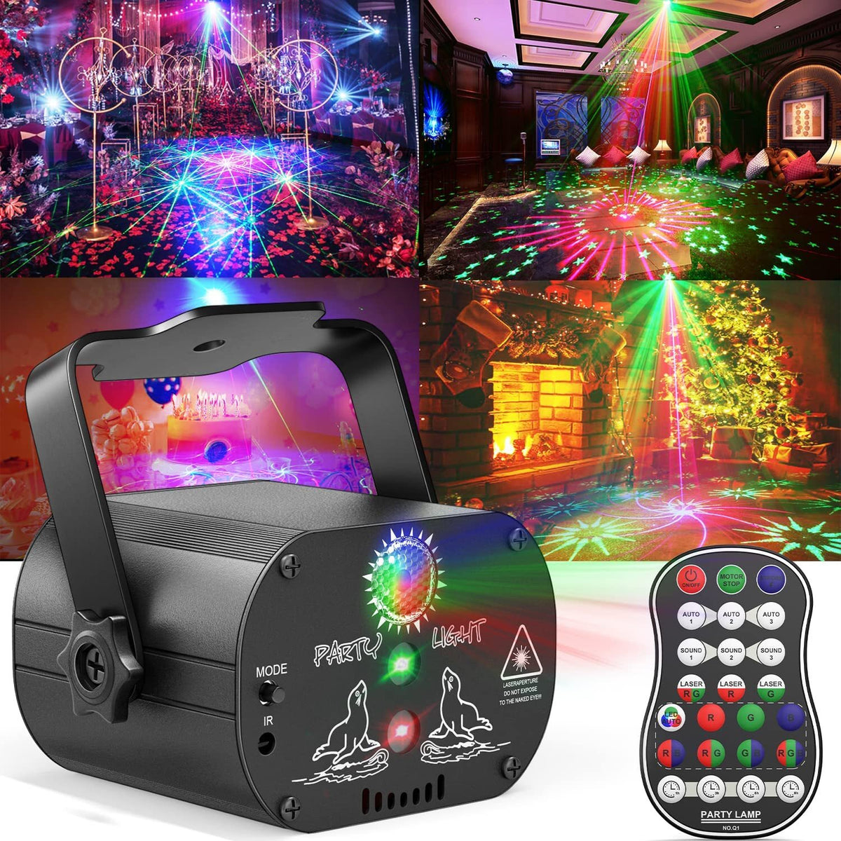 RGB LED Disco Party Laser Light Projector, Sound Activated