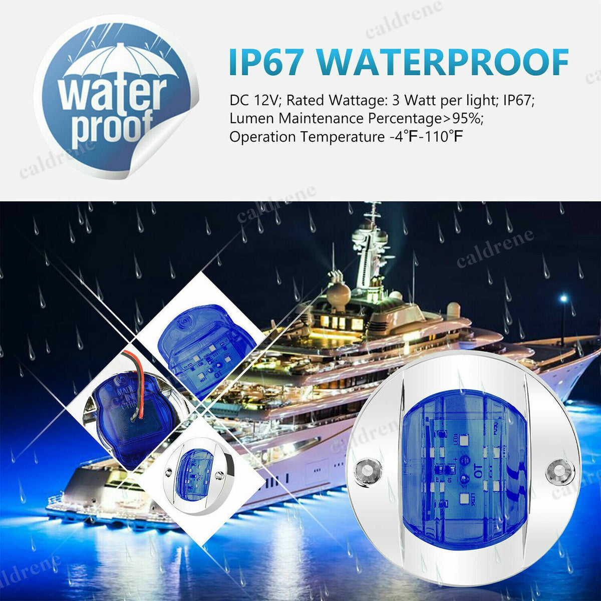 Round Marine Boat LED Stern Courtesy Lights Blue, 4 Pack – view 6