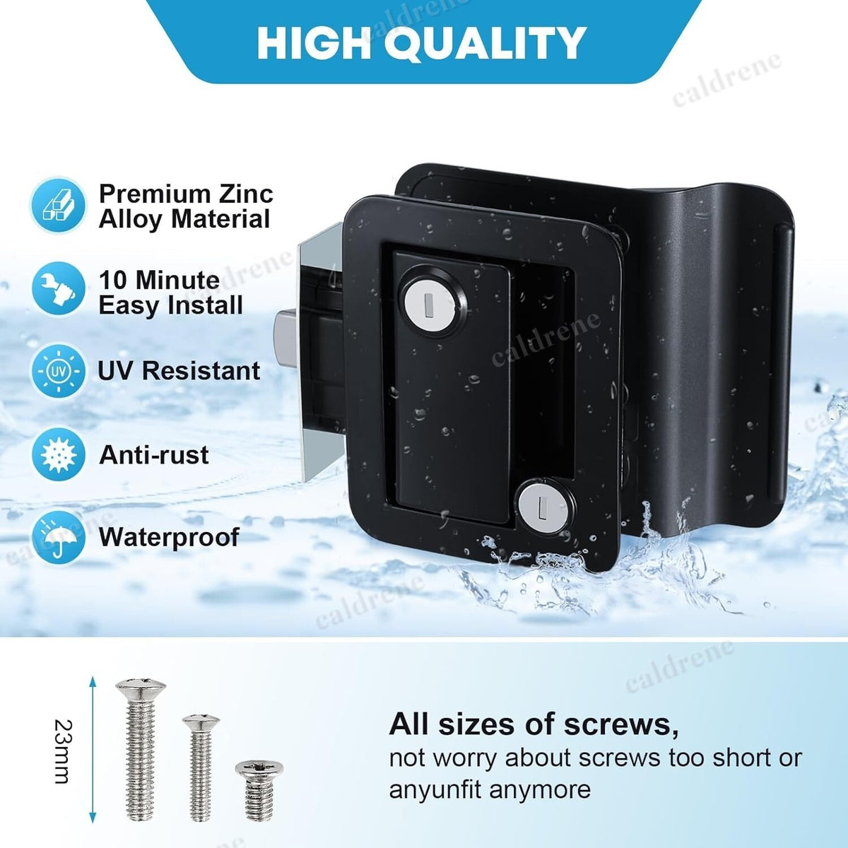 RV Paddle Entry Door Lock Latch Handle with Deadbolt Black – view 6