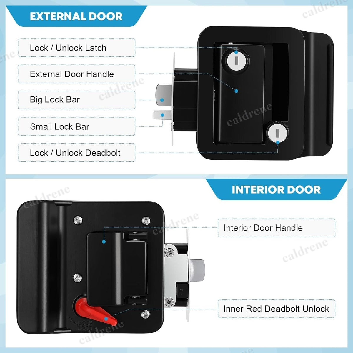 RV Paddle Entry Door Lock with Deadbolt, Black – view 5