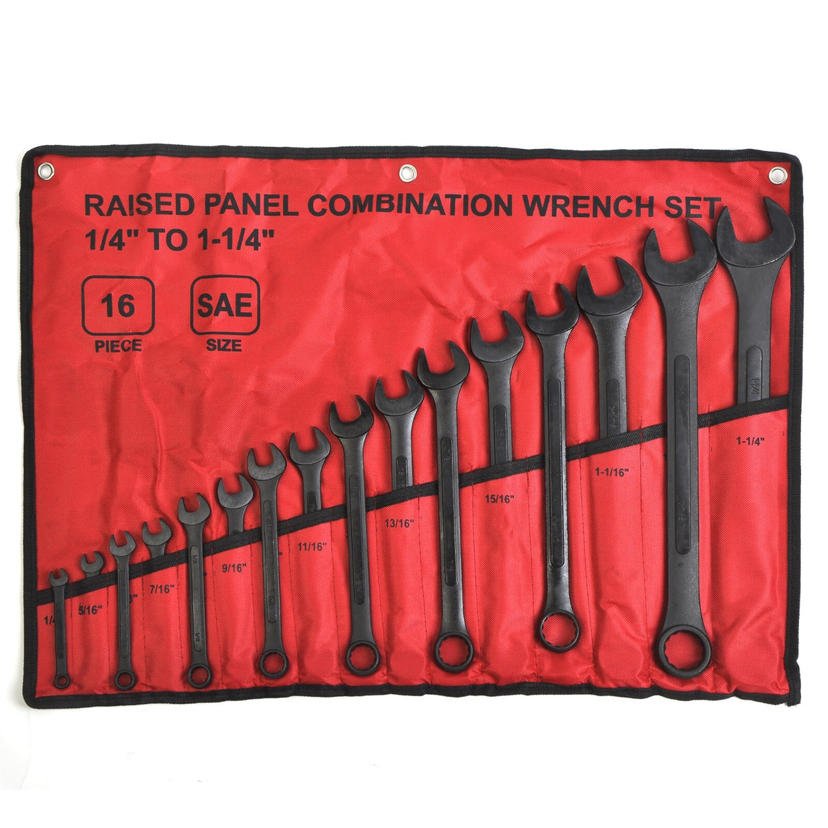 SAE Combination Wrench Set 1/4 to 1-1/4 Inch with Roll Pouch, 16 Piece