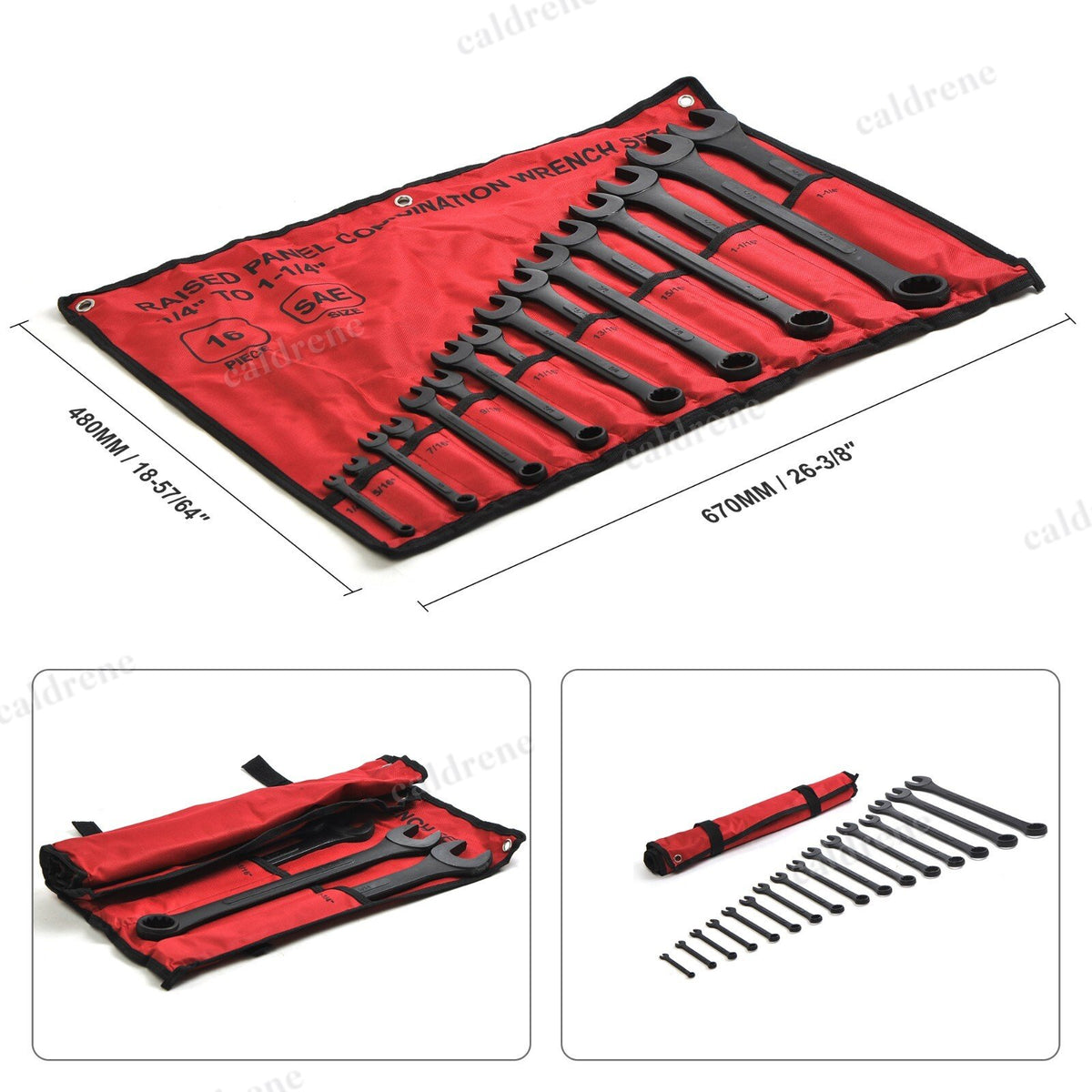 SAE Combination Wrench Set 1/4 to 1-1/4 Inch with Roll Pouch, 16 Piece – view 3
