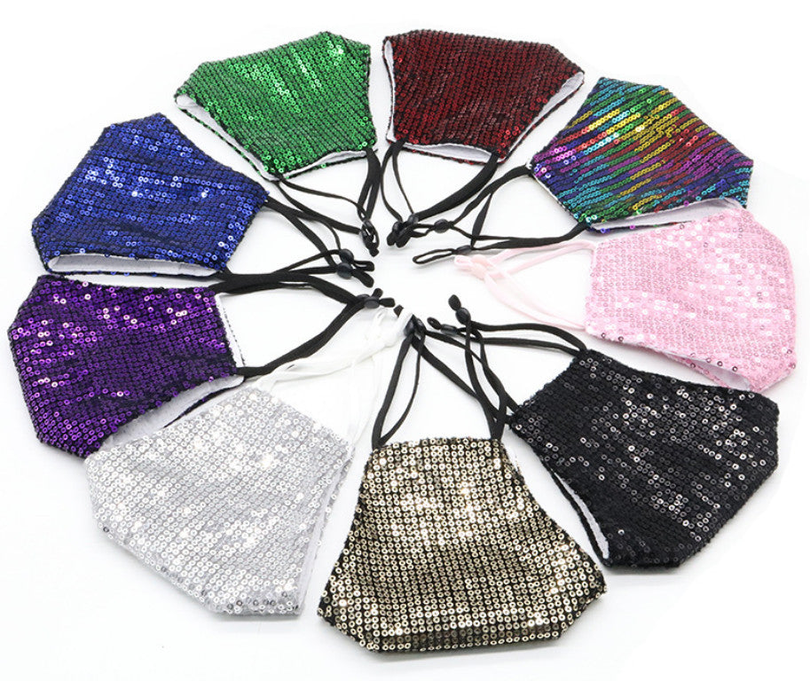 Sequin Glitter Face Mask - Washable Fashion Accessory