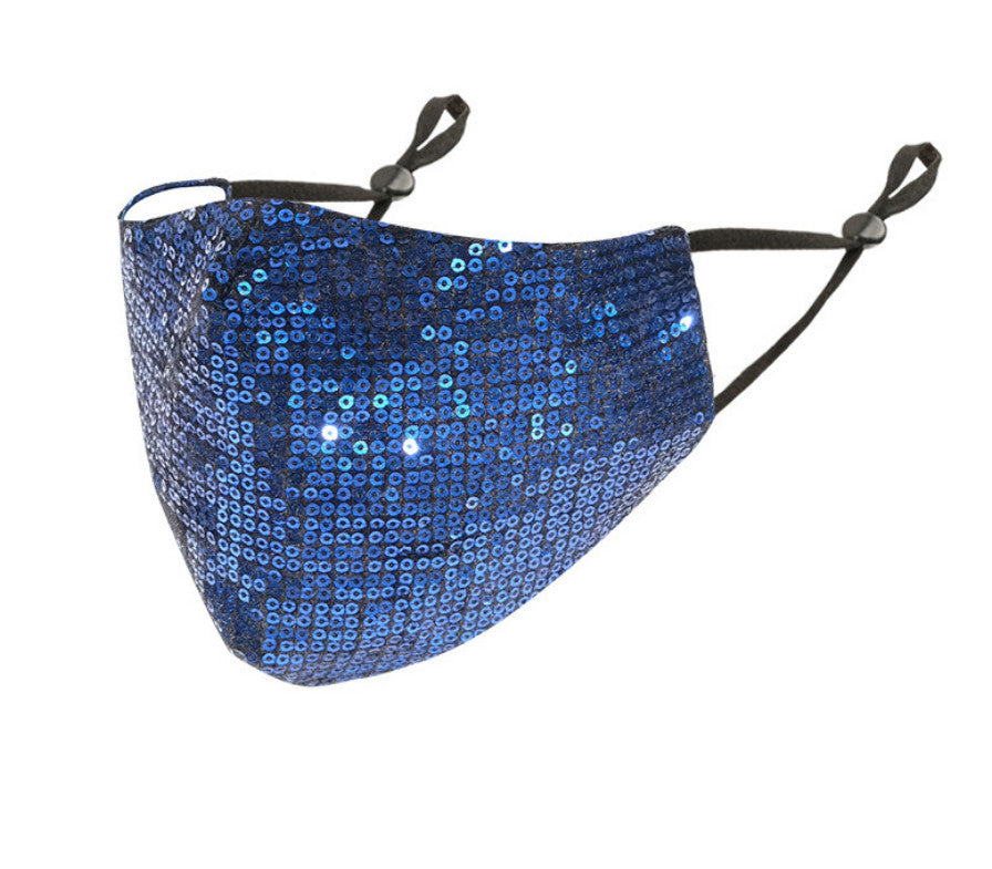 Sequin Glitter Face Mask - Washable Fashion Accessory – Blue
