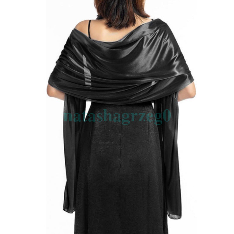 Silky Satin Wrap Stole for Weddings and Special Events – Black