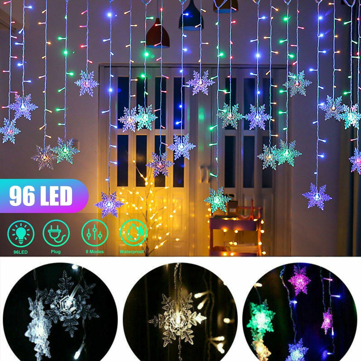Snowflake Window Curtain Lights, Waterproof