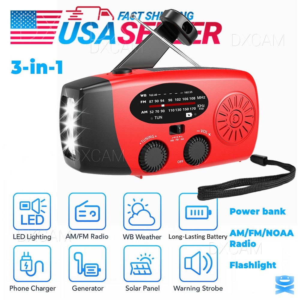 Solar Hand Crank Emergency Radio with LED Flashlight