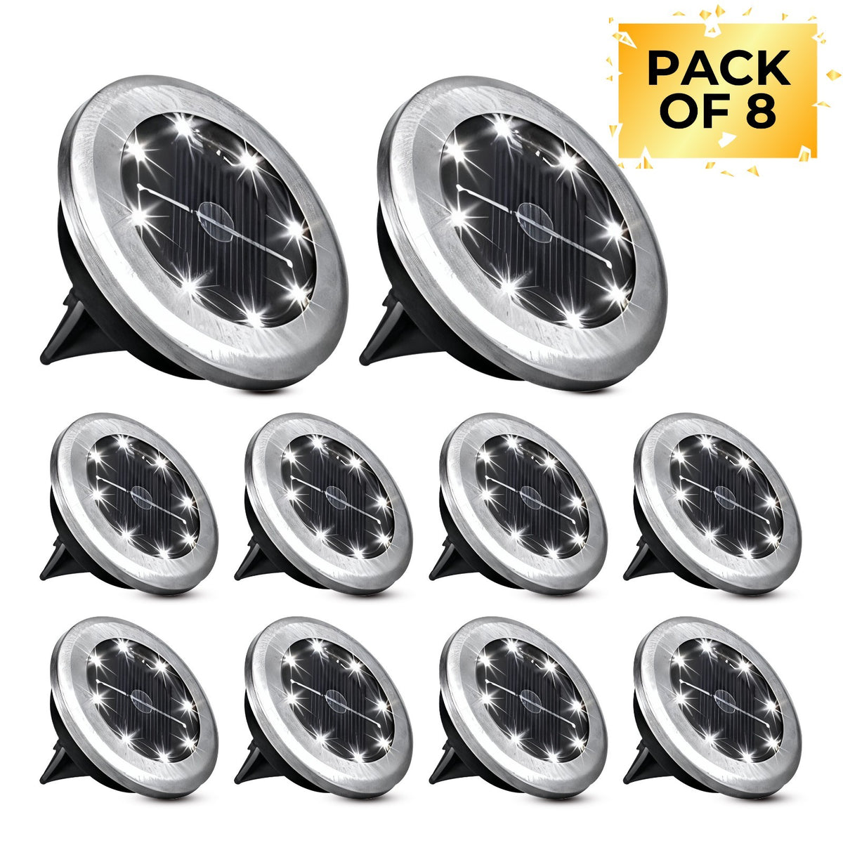 Solar In-Ground Disk Lights for Lawn and Pathway, 8–12 Pack