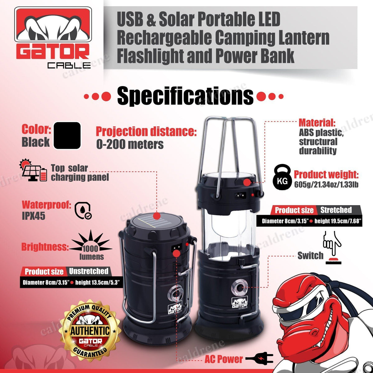 Solar Rechargeable LED Camping Lantern – view 2