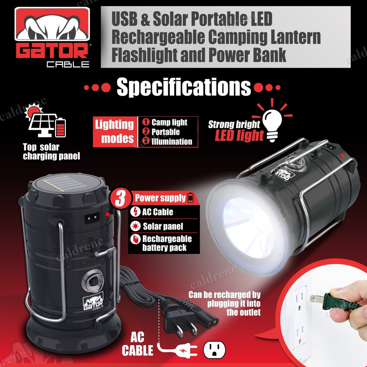 Solar Rechargeable LED Camping Lantern Flashlight, 2 Pack – view 3