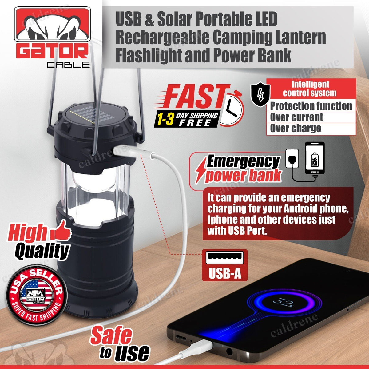 Solar Rechargeable LED Camping Lantern Flashlight, 2 Pack – view 4