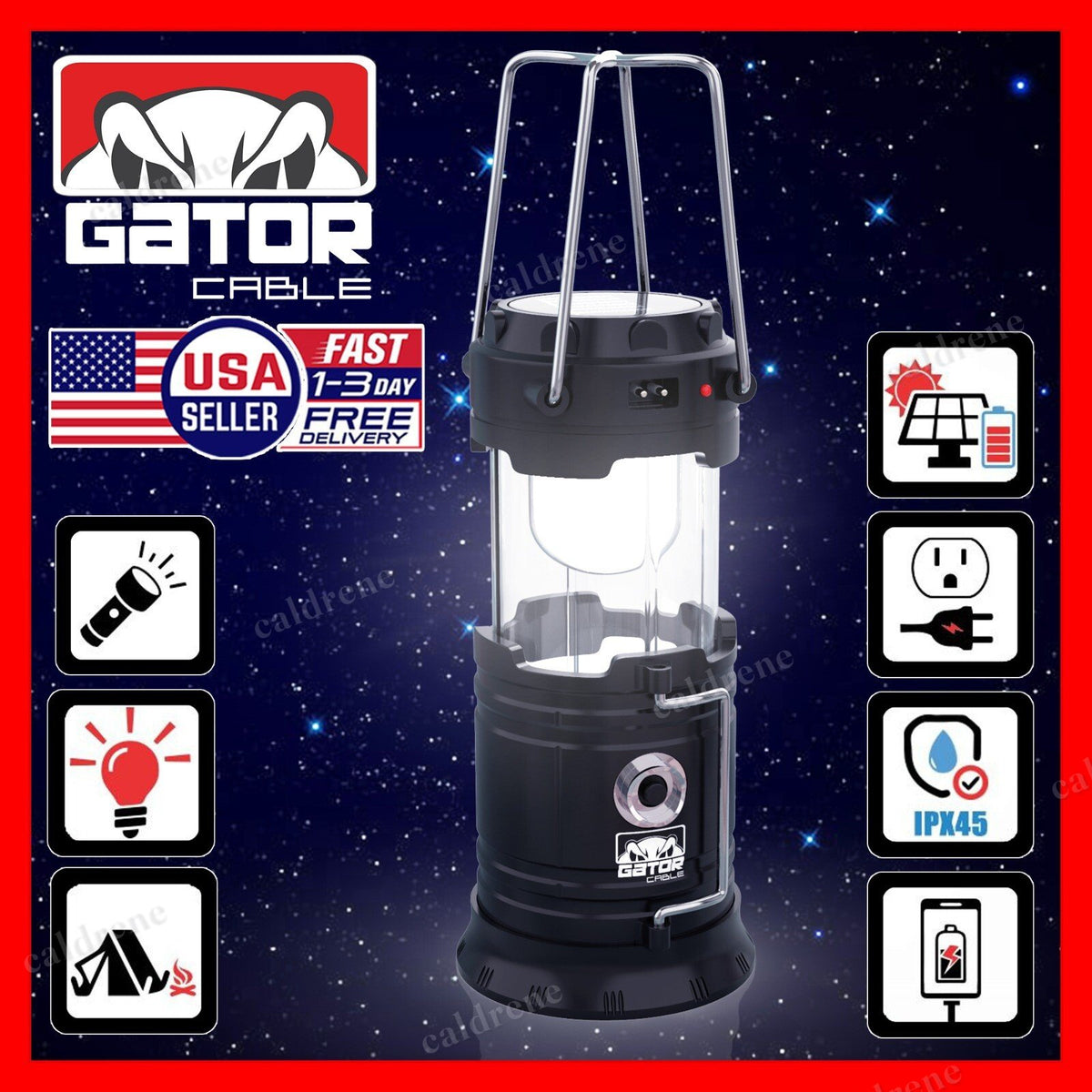 Solar Rechargeable LED Camping Lantern Flashlight, 2 Pack – view 6