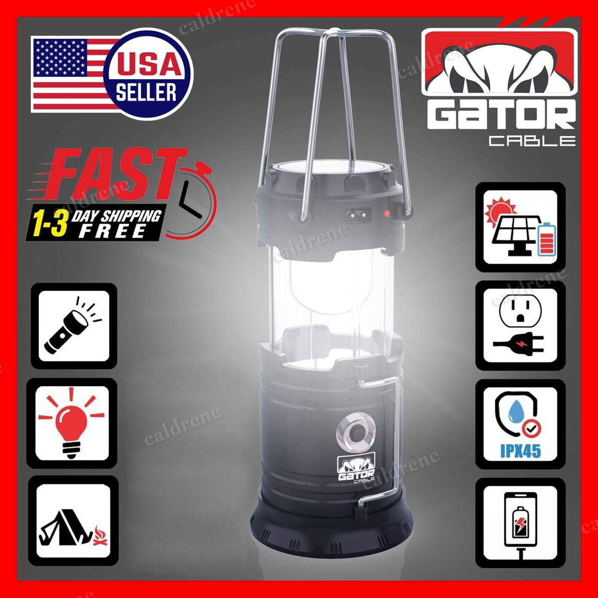 Solar Rechargeable LED Camping Lantern Flashlight, 2 Pack – view 7