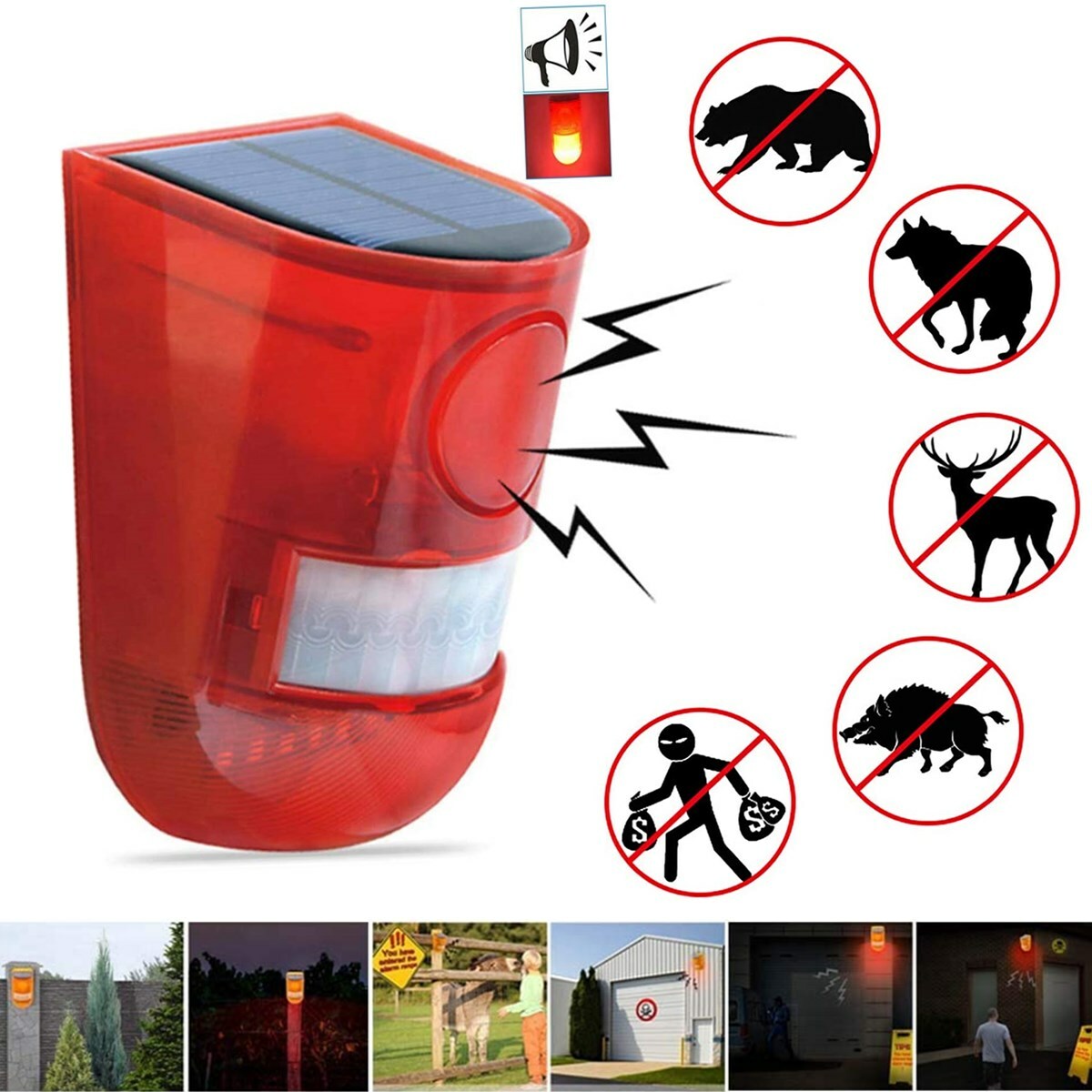 Solar Strobe Alarm Light with Wireless Motion Sensor