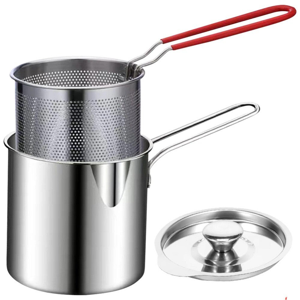 Stainless Steel Deep Fryer with Strainer for Perfect Frying – Fryer&Strainer&Lid