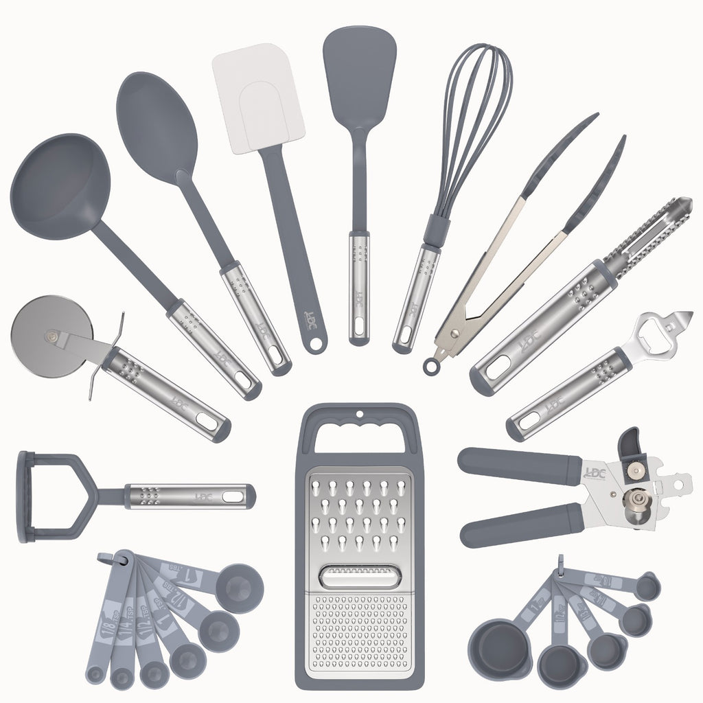 Stainless Steel Kitchen Utensil Set, 23 Pieces – Gray