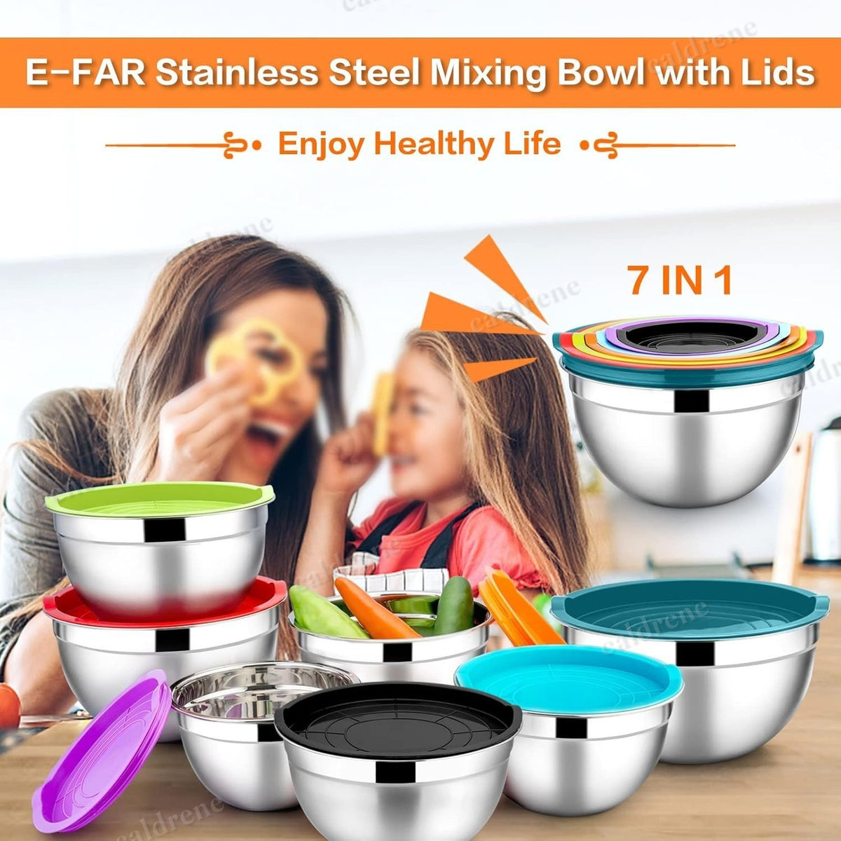 Stainless Steel Mixing Bowls with Lids, 7 Piece Set – view 2