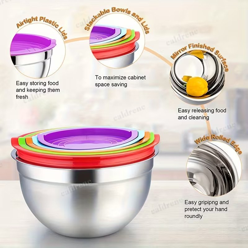 Stainless Steel Mixing Bowls with Lids, 7 Piece Set – view 7