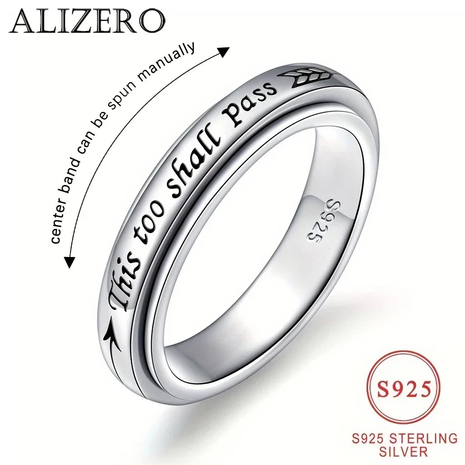 Sterling Silver Rotating Spinner Ring, This Too Shall Pass