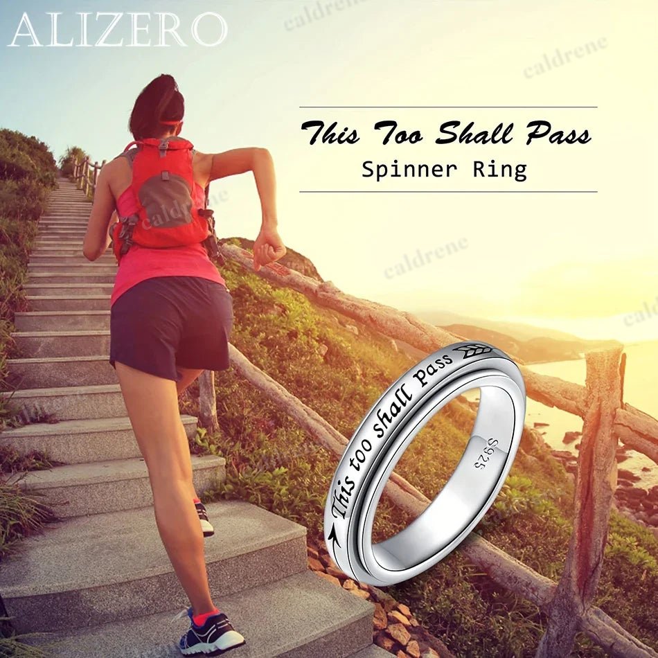 Sterling Silver Rotating Spinner Ring, This Too Shall Pass – view 2
