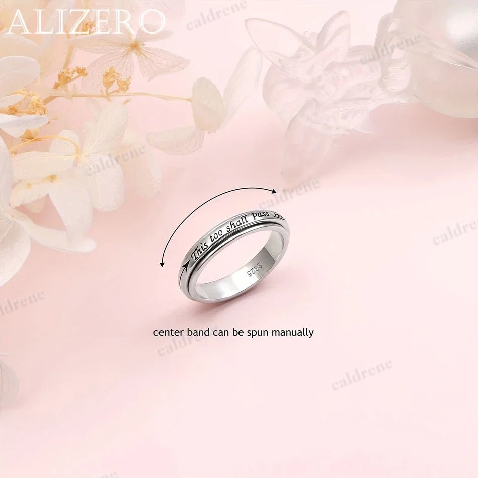 Sterling Silver Rotating Spinner Ring, This Too Shall Pass – view 3