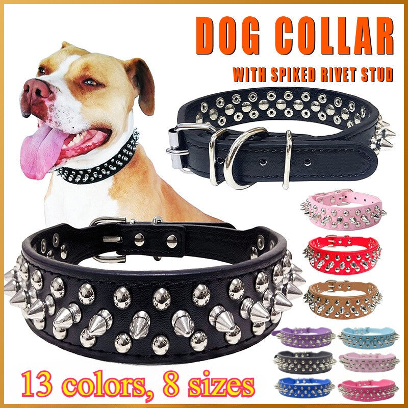 Studded Leather Dog Collar for Small to Large Breeds
