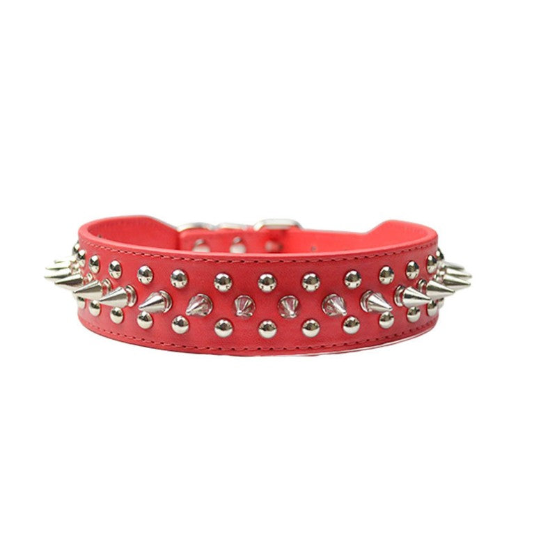 Studded Leather Dog Collar for Small to Large Breeds – Red / S