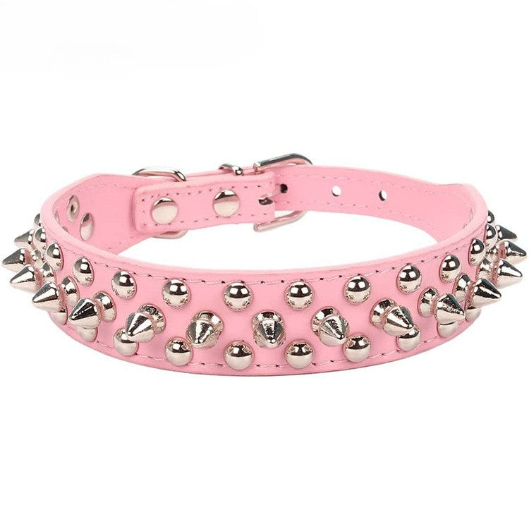 Studded Leather Dog Collar for Small to Large Breeds – Pink / S