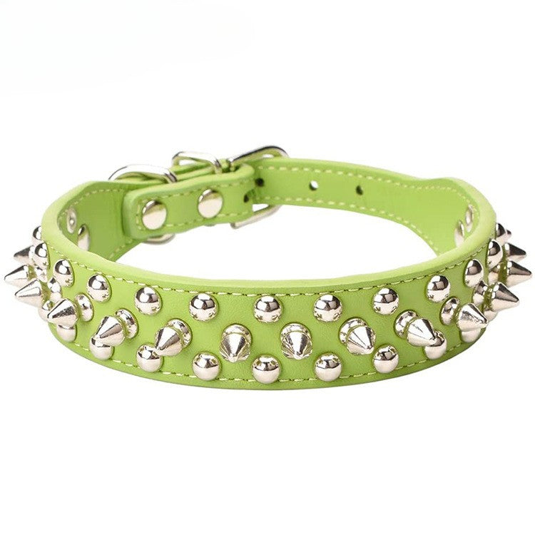 Studded Leather Dog Collar for Small to Large Breeds – Light Green / S