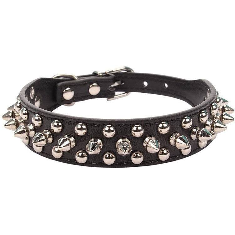 Studded Leather Dog Collar for Small to Large Breeds – Black / S