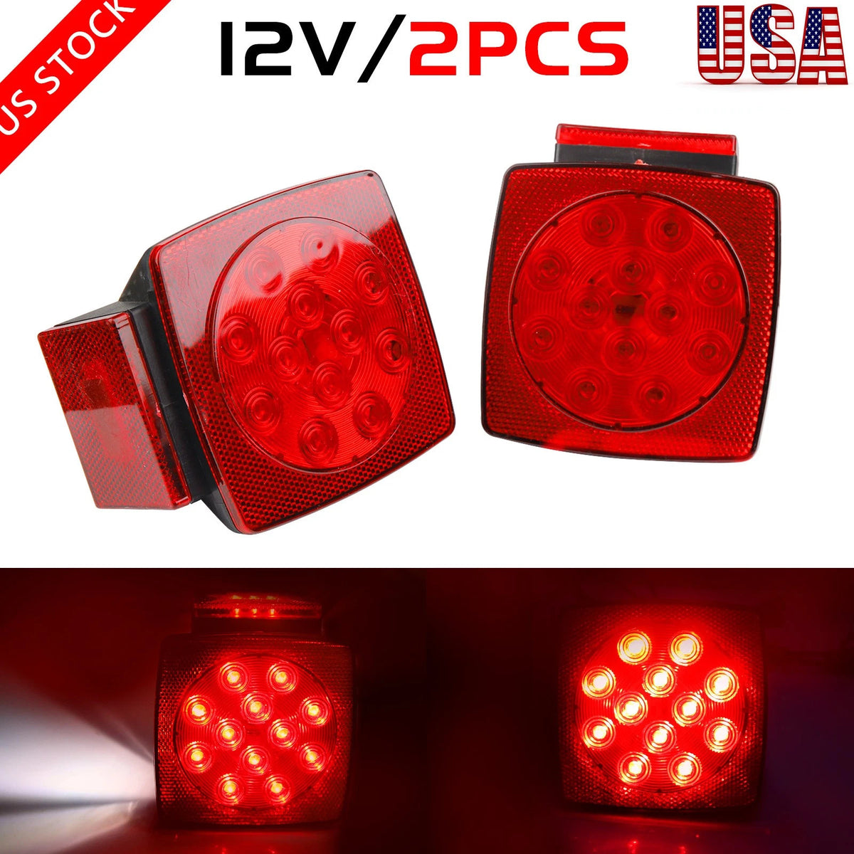 Submersible LED Trailer Tail Light Kit for Boat and Truck, 1 Pair