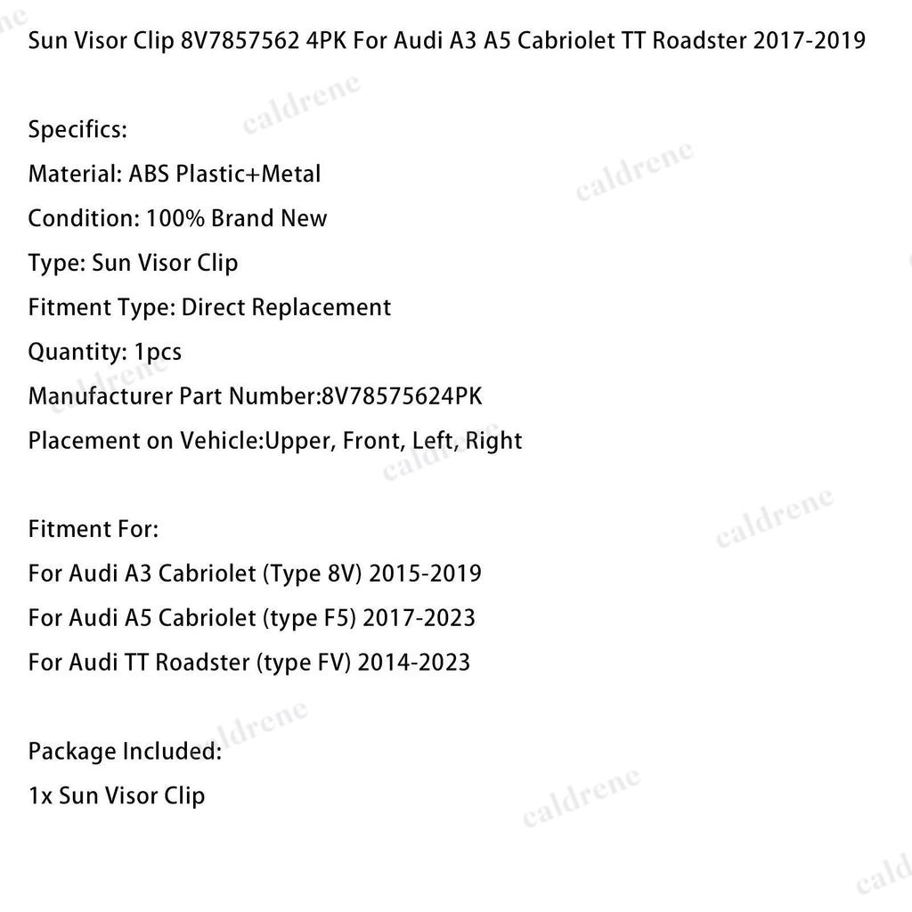 Sun Visor Clip 8V7857562 4PK Compatible with Audi A3 A5 Cabriolet TT Roadster 2017-2019 – view 6