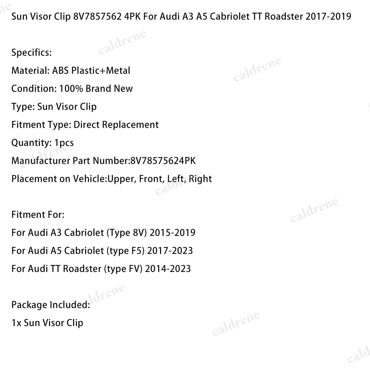 Sun Visor Clip 8V7857562 4PK Compatible with Audi A3 A5 Cabriolet TT Roadster 2017-2019 – view 6