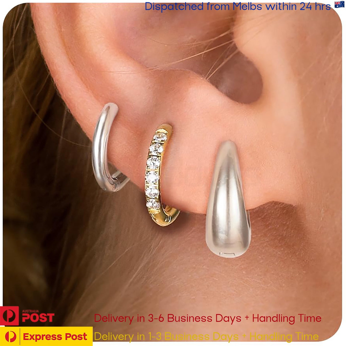 Surgical Steel Huggie Hoop Earrings Set for Multiple Piercings – 3 Pairs in Mixed or leave a message