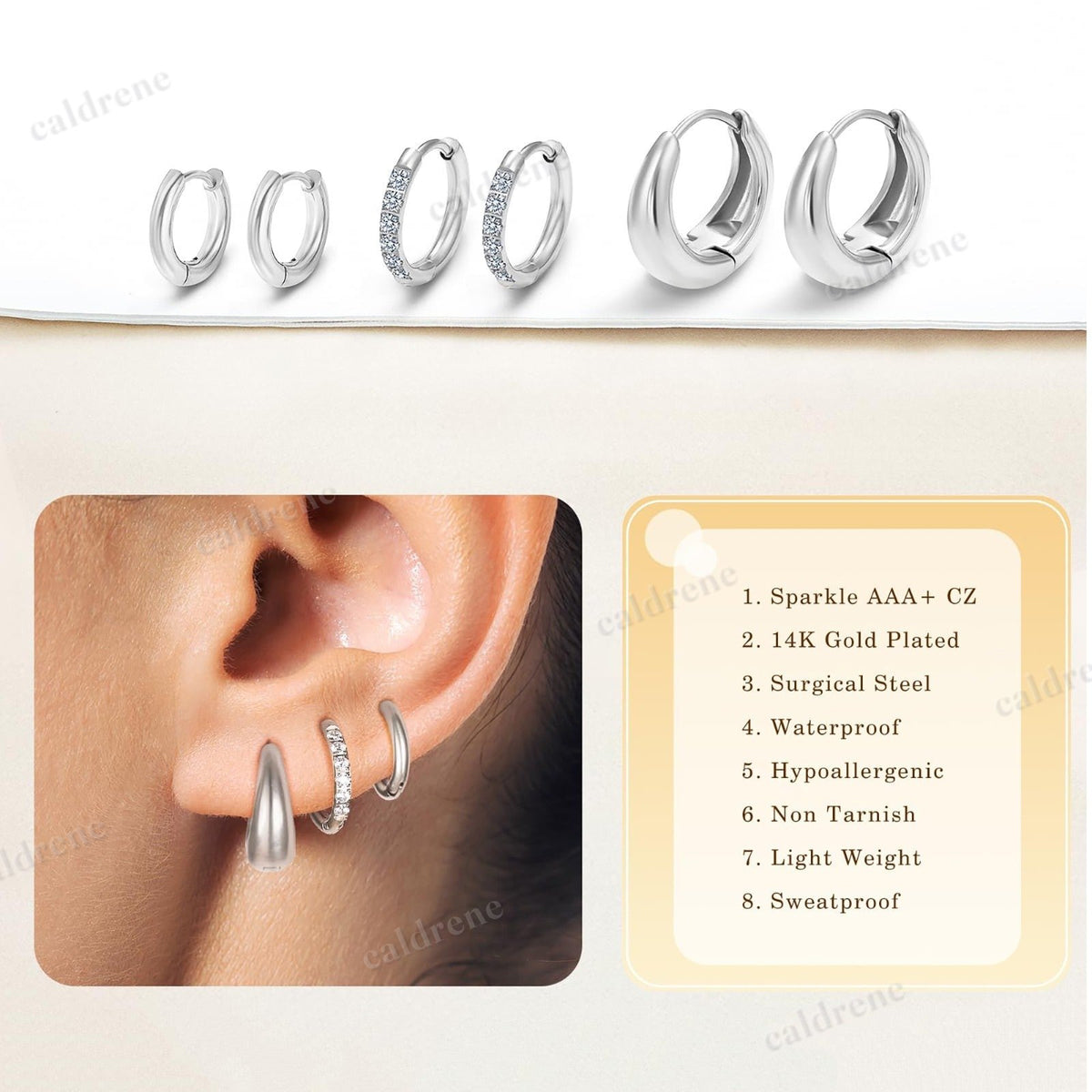 Surgical Steel Huggie Hoop Earrings Set for Multiple Piercings – view 8