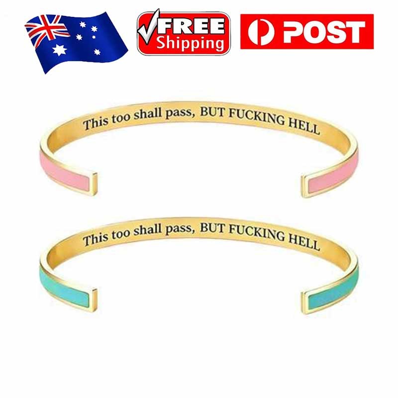 This Too Shall Pass Engraved Cuff Bracelet Stainless Steel Inspirational Secret