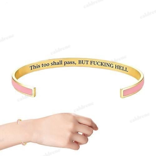 This Too Shall Pass Engraved Cuff Bracelet Stainless Steel Inspirational Secret – view 2