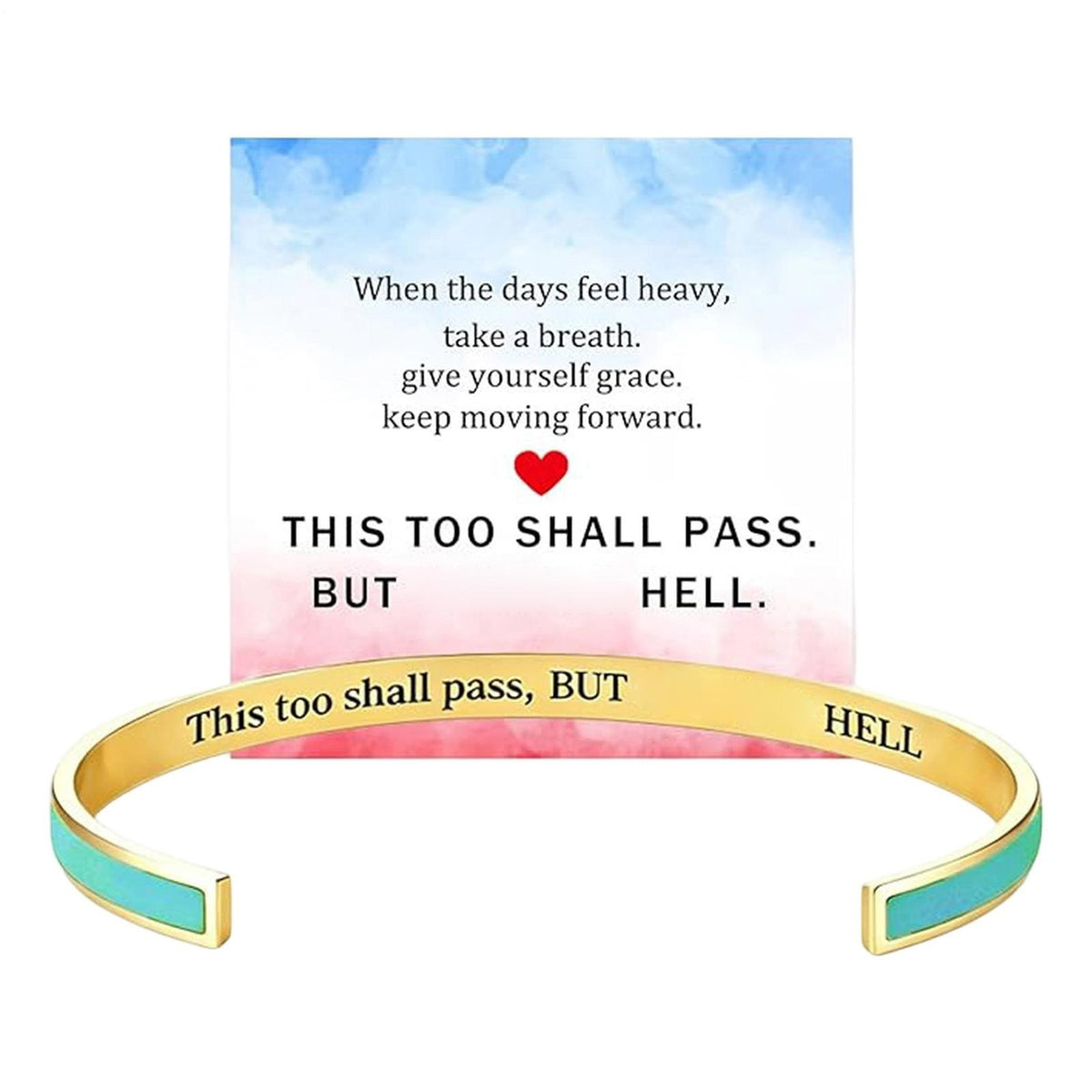 This Too Shall Pass Engraved Cuff Bracelet Stainless Steel Inspirational Secret – Green