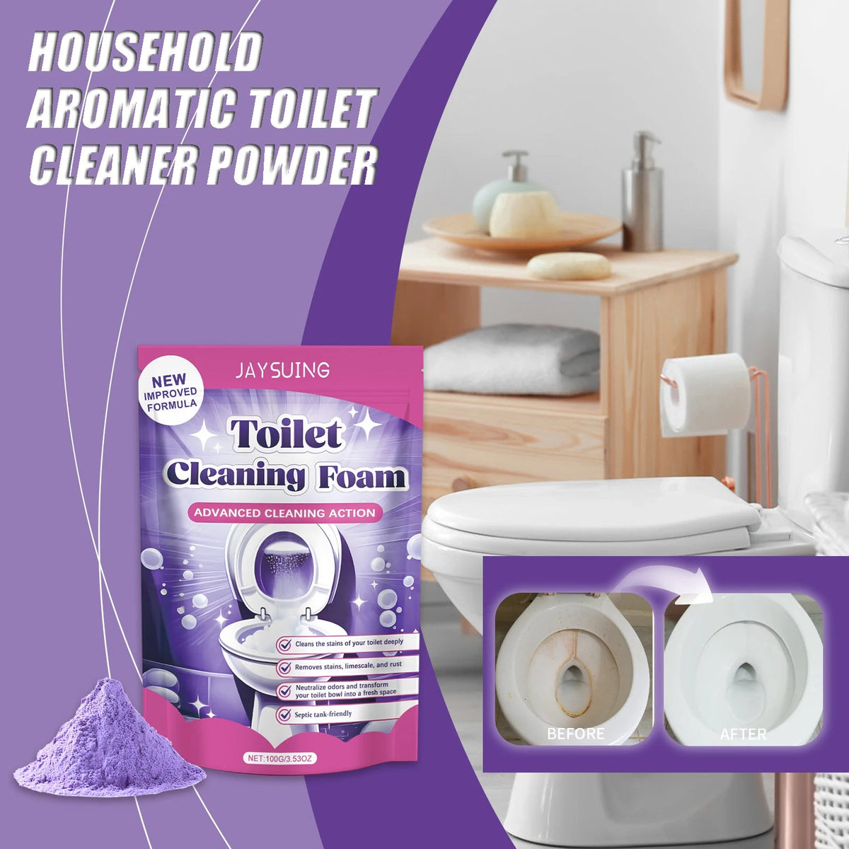 Toilet Cleaning Foam Powder for Deep Descaling and Stain Removal
