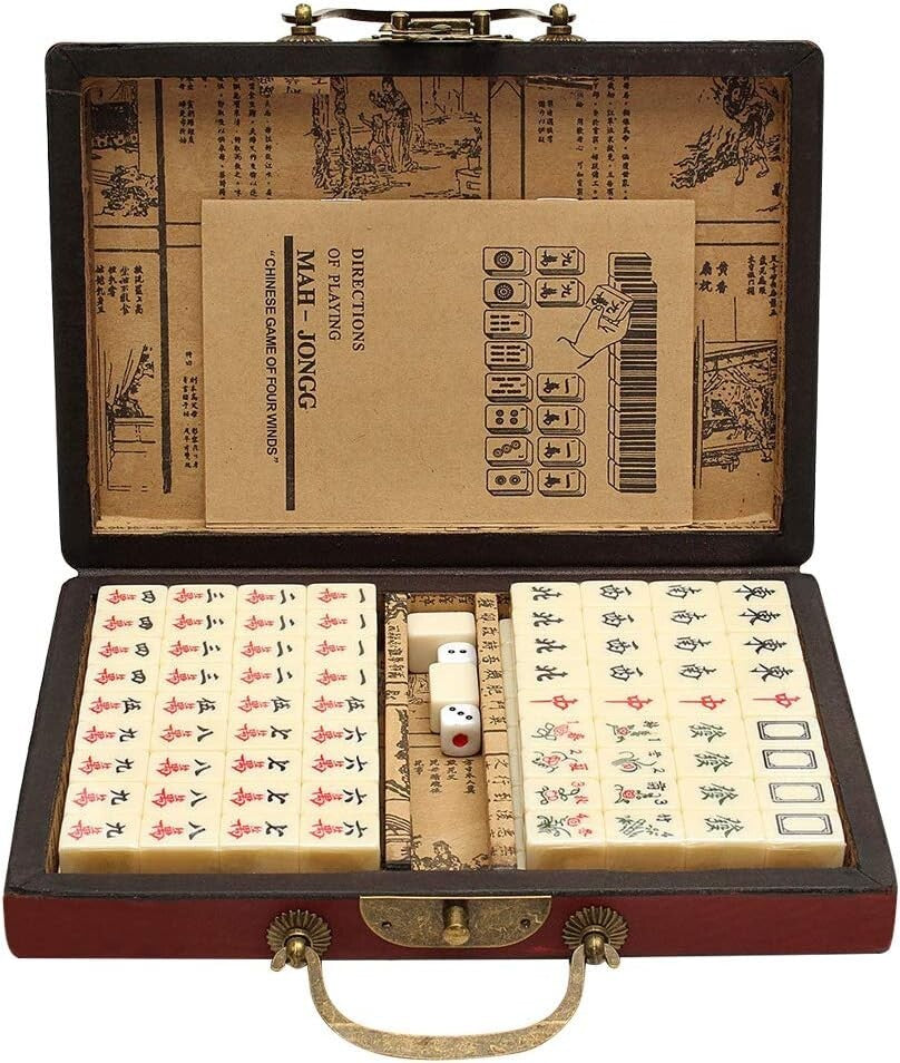 Traditional Chinese Mahjong Set 144 Tiles with Carry Case